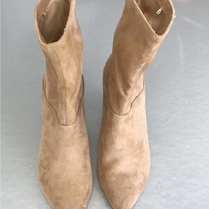Express Suede Camel Color Heeled Boots 8M